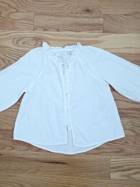 Zara White Ruffle Collar Button-Front Blouse - Kids